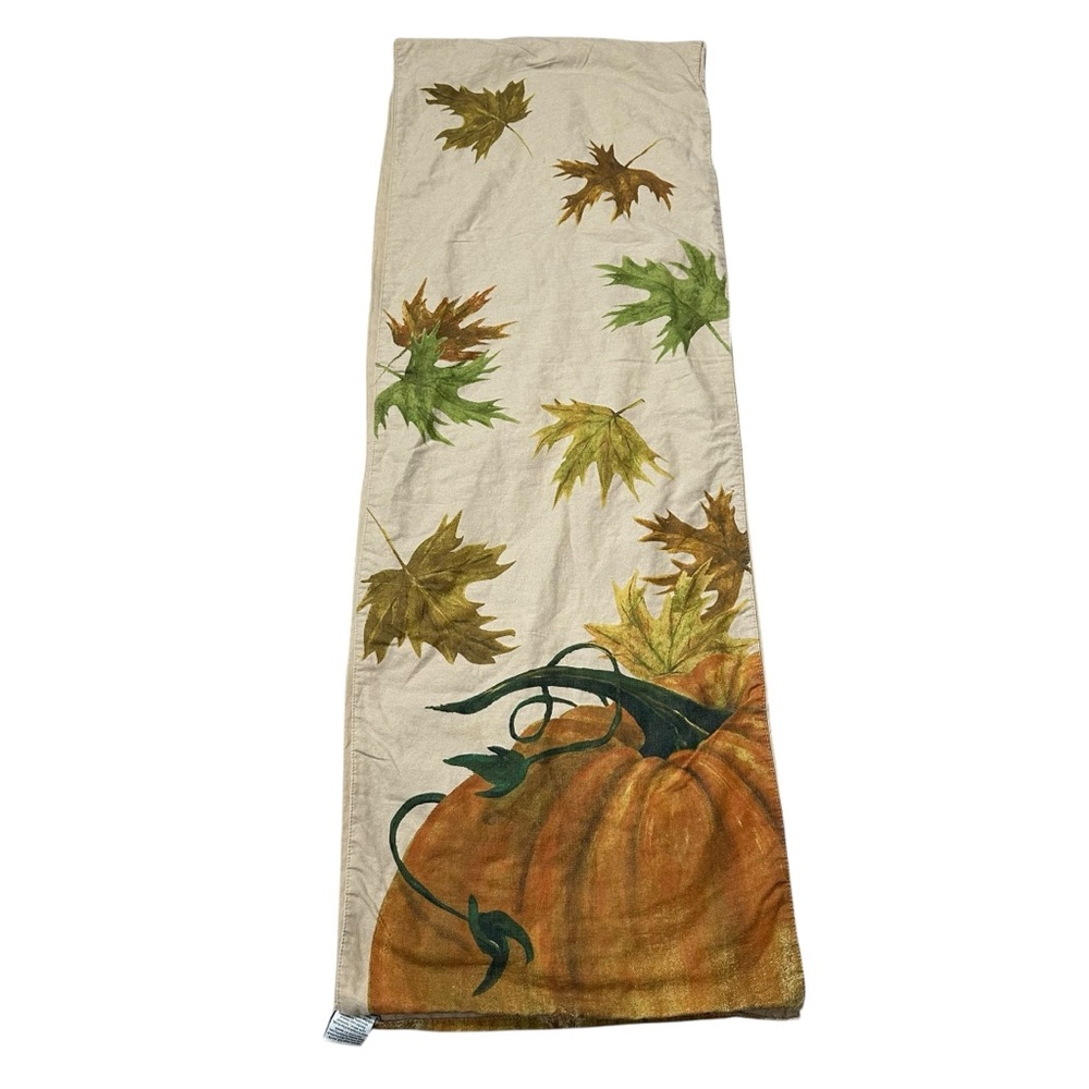 Pottery Barn Pumpkin Linen Cotton Table Runner 18x108 Thanksgiving Fall Autumn